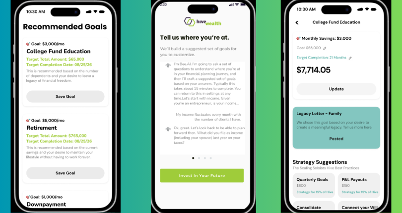 Screenshots of hive wealth's app